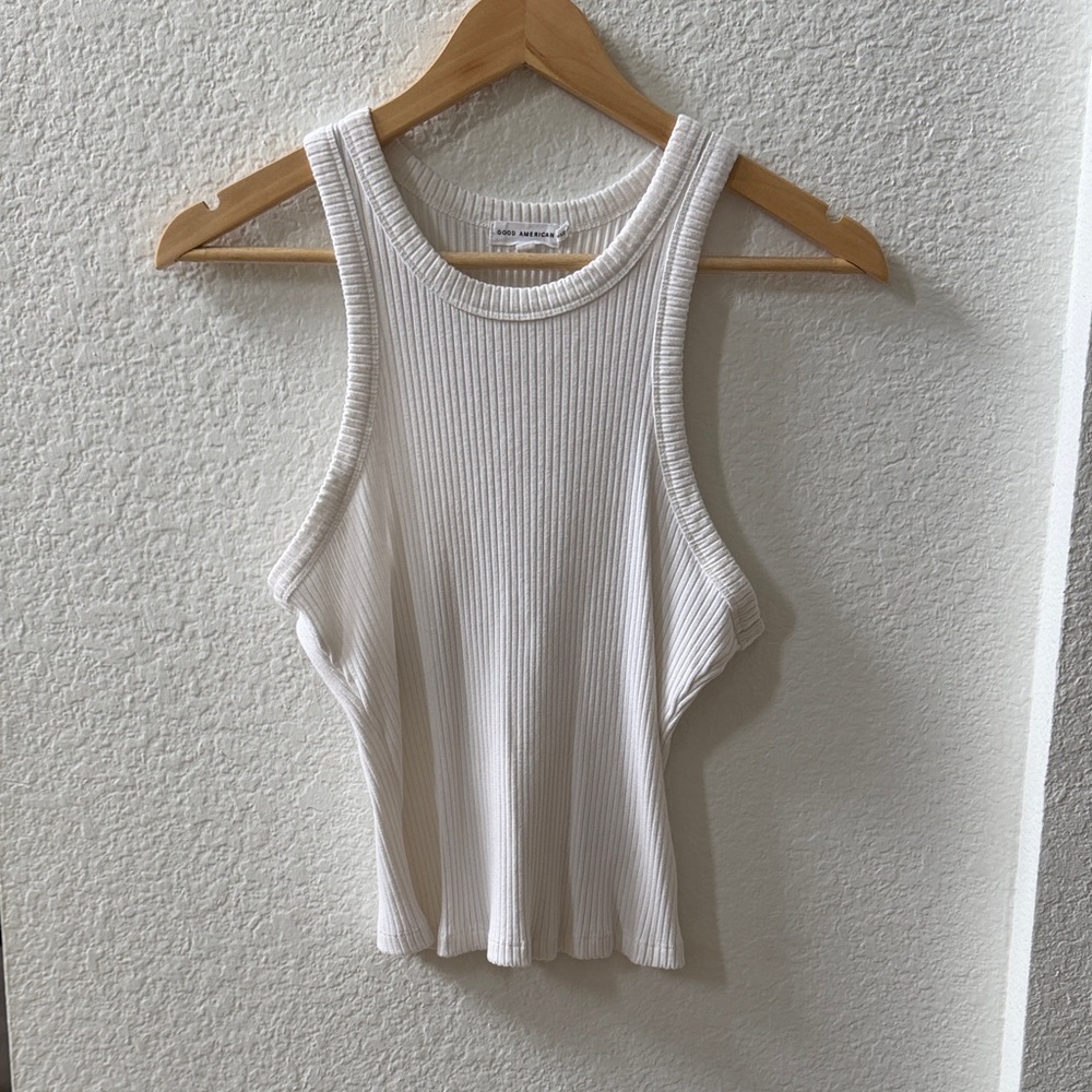 Good American White Ribbed Sleeveless Top